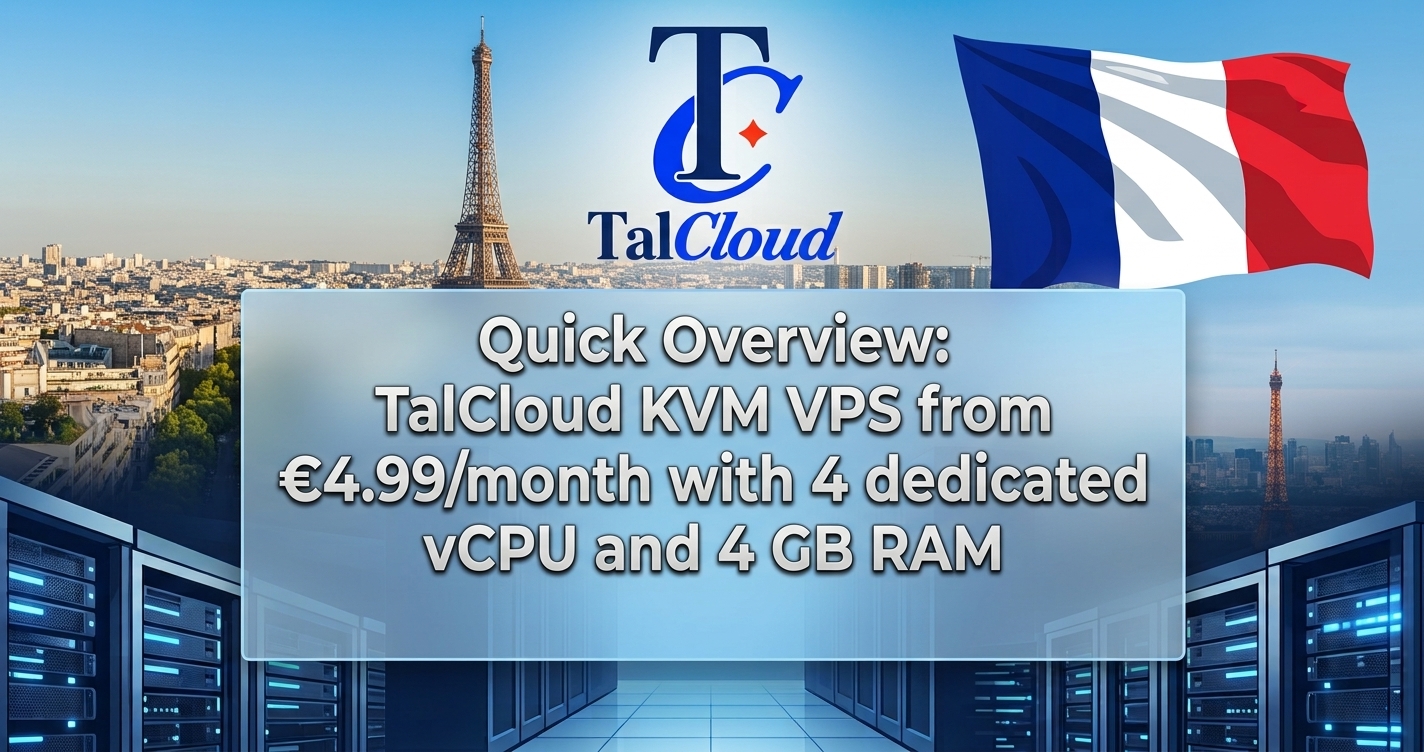 TalCloud KVM VPS from €4.99/mo with 4 dedicated vCPU and 4 GB of RAM